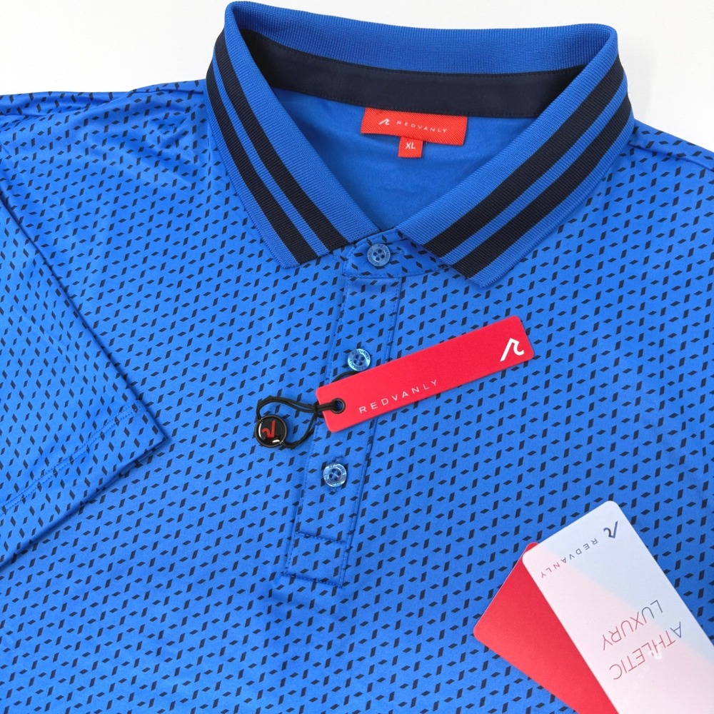 Redvanly Pascal Polo Mens XL Marine Blue Geometric Golf Shirt R2503 NEW